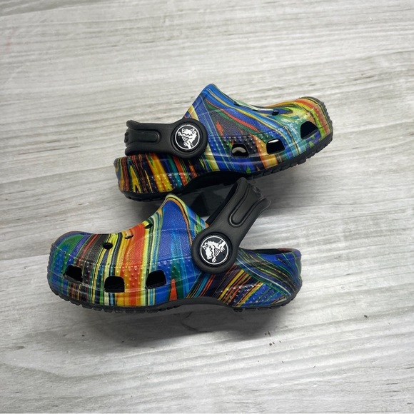 CROCS Baya Seasonal Printed Multicolor Rainbow Black Baby Size 4C - Picture 9 of 11